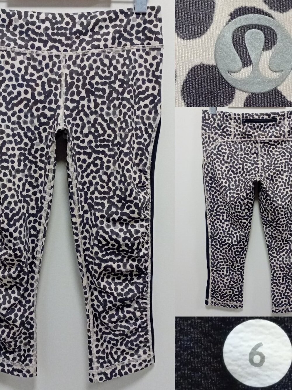 lululemon Gather and Sprint Crop Ace Spot Grain Black Full-On Luxtreme 6 Small